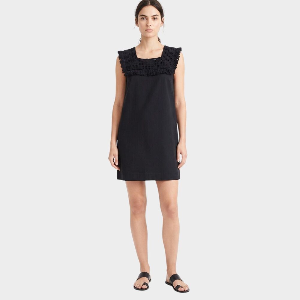Madewell Black Crochet Fringe Dress Size 6 Sundream Shift Bohemian Boho